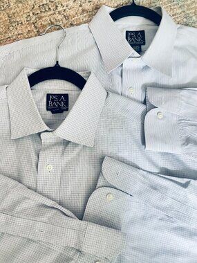 Jos. A. Bank (2) Traveler's Collection Men's Dress Shirts Stripe Check 17-33 EUC
